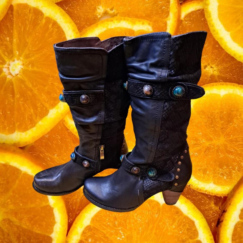 Promenade Black‎ Heeled Boots with Stones Size 36